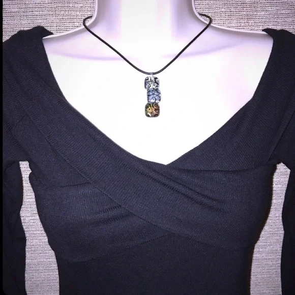 MATERIAL GIRL Bodysuit Black Off Shoulder Portrait Neckline Ribbed Stretch M NWT - Picture 7 of 16